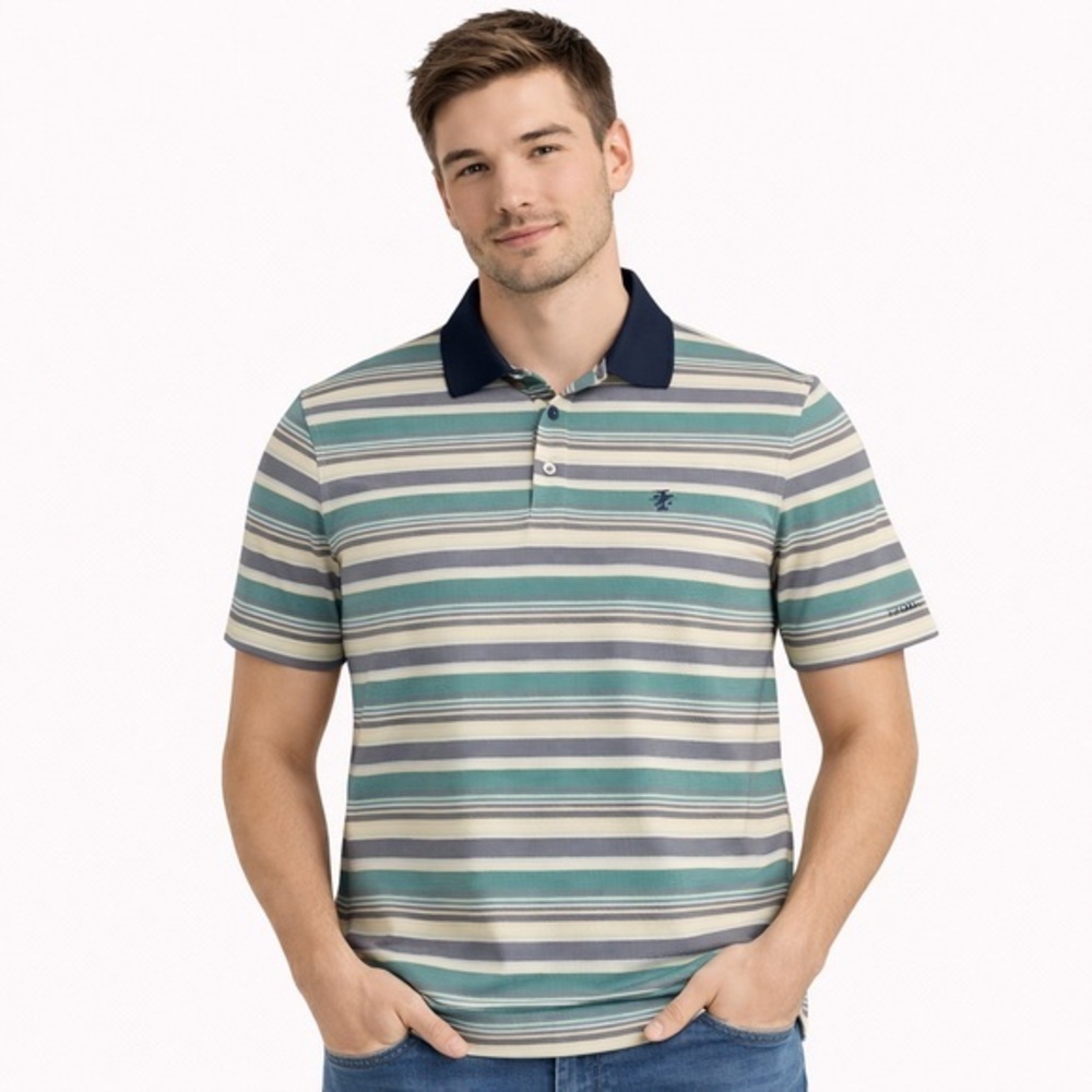Izod Golf Collar Large Men’s Shirt EUC Fairway Green Stripe